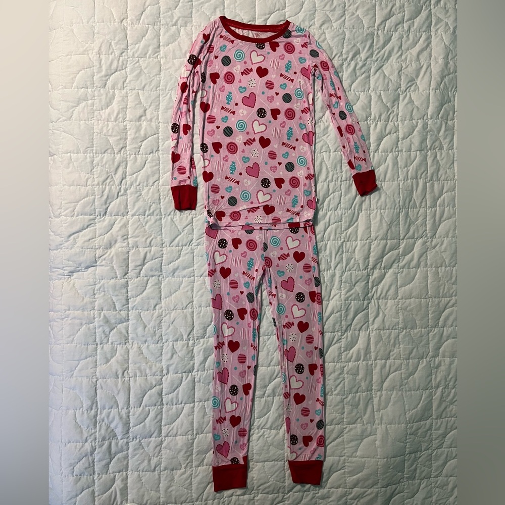 Girls Little Sleepies Pink and Red Heart Pajama Set